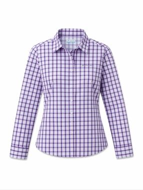 Columbia Omni-Shade Purple/Pink and White Plaid Button-Up Sun Shirt Women's L